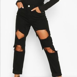 Black Ripped Boyfriend Jeans. Size 8.